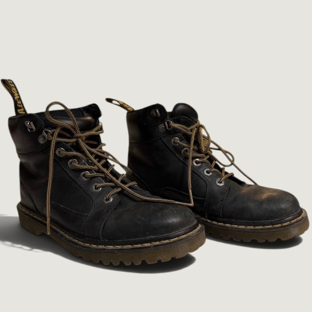 Dr. Martens Black Nashville Boots Lace Up Leather Combat Retro Moto Mens 9